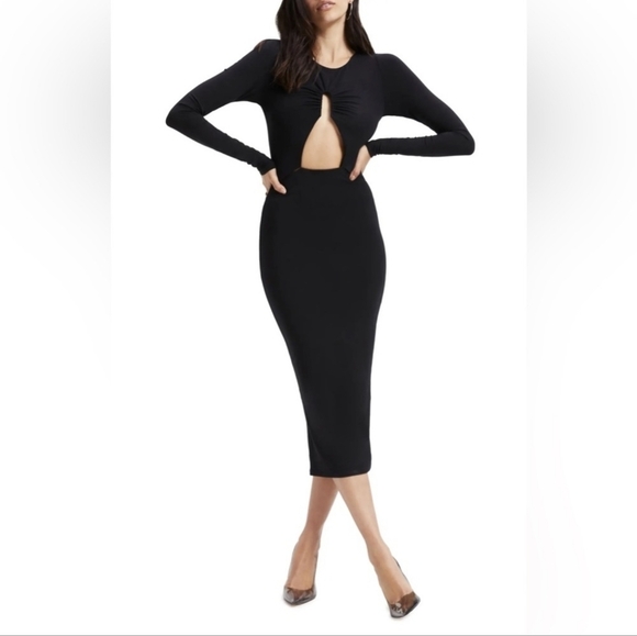 NWT Good American Plus Size sz. 8/5X Black Touch Cut Out Midi Dress Long Sleeve - Picture 1 of 13